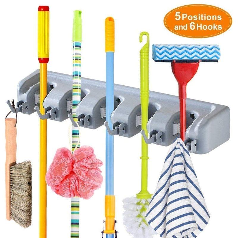 5-in-1 Broom & Mop Holder – Wall-Mounted Cleaning Tool Organizer Rack