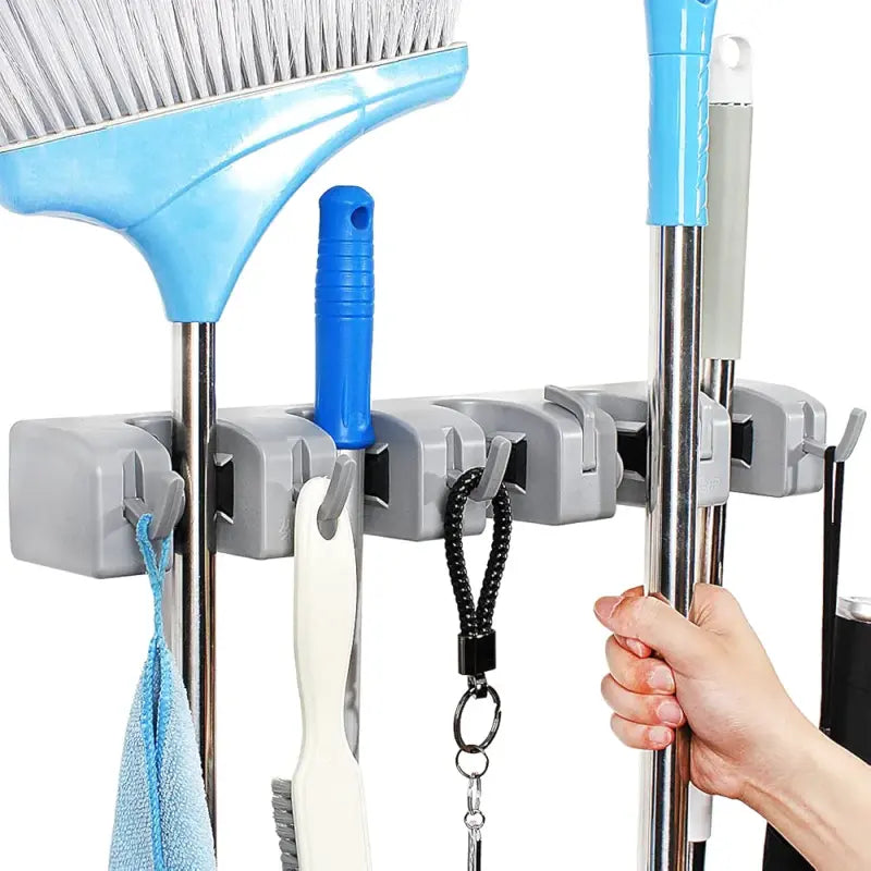 5-in-1 Broom & Mop Holder – Wall-Mounted Cleaning Tool Organizer Rack