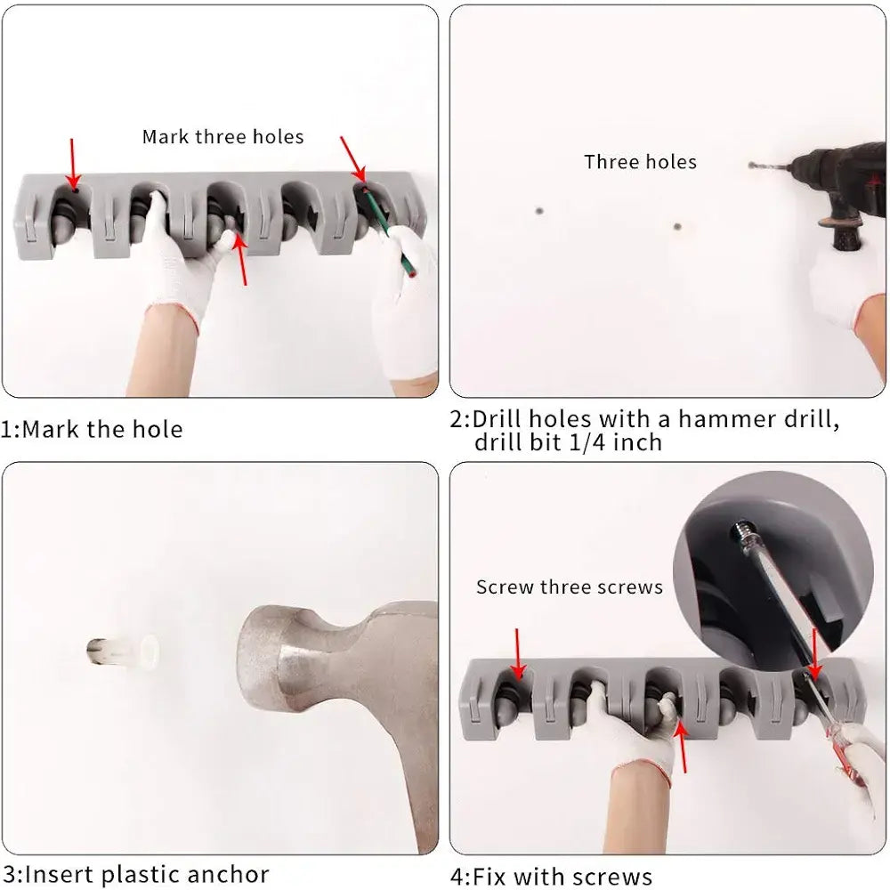 5-in-1 Broom & Mop Holder – Wall-Mounted Cleaning Tool Organizer Rack