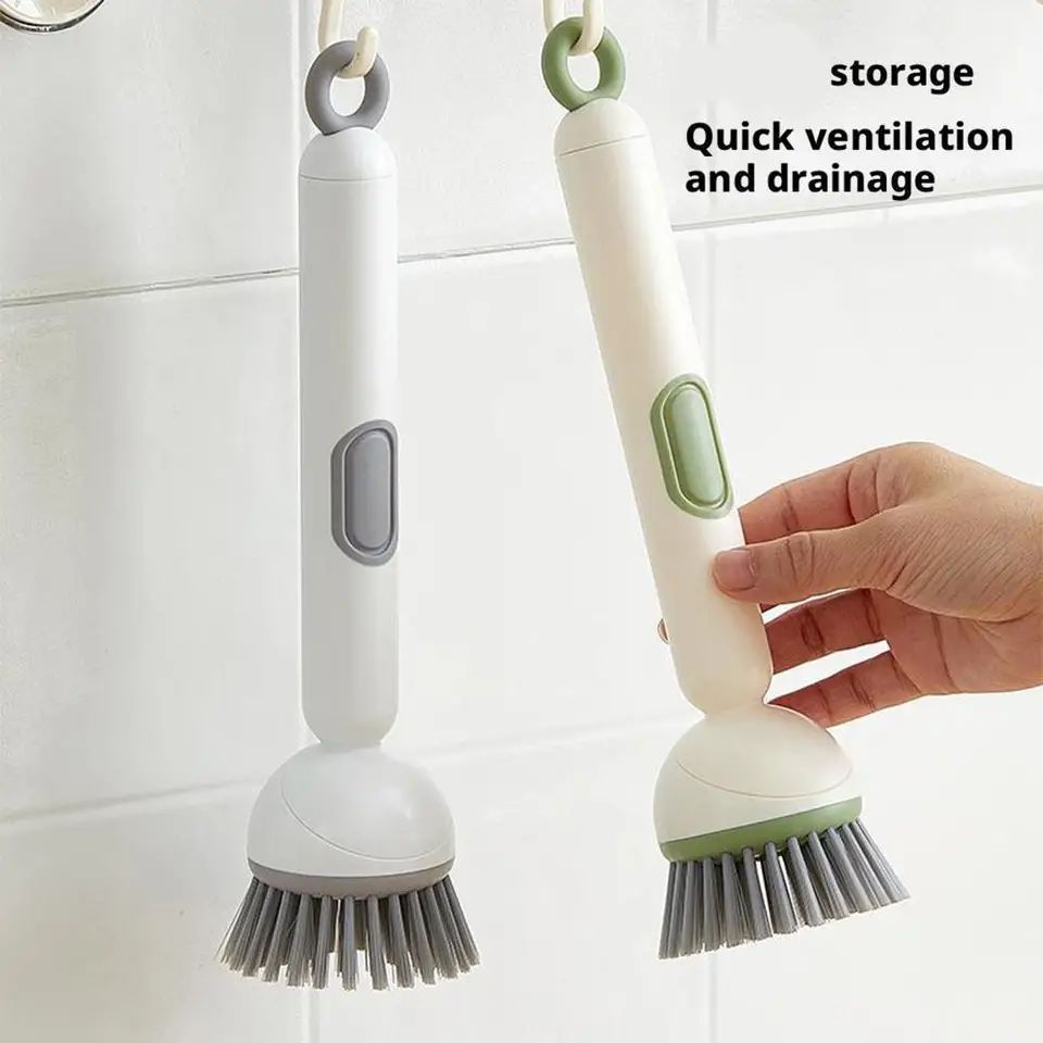 Kitchen Cleaning Brush with Soap Dispenser | Adjustable Dish Scrubber