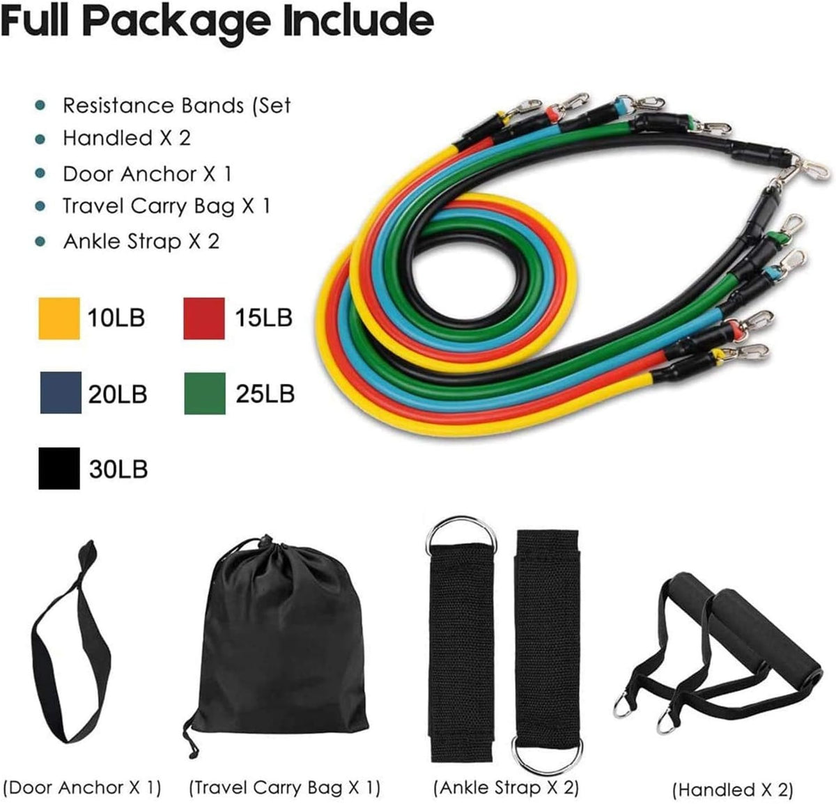 11-Piece Resistance Bands Set – Home Gym Workout Kit with Handles