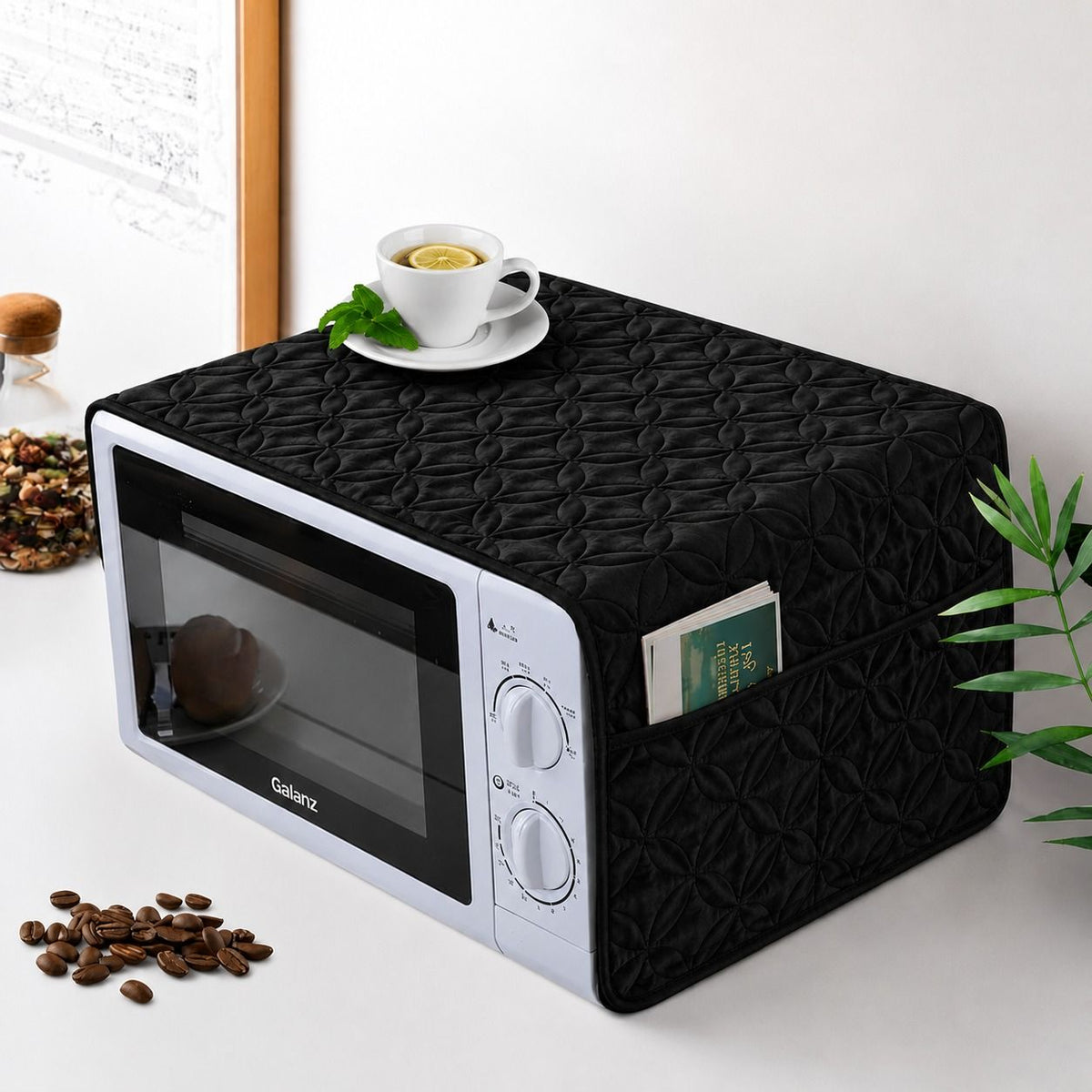 Microwave & Oven Dust Cover – Quilted Kitchen Appliance Cover Black