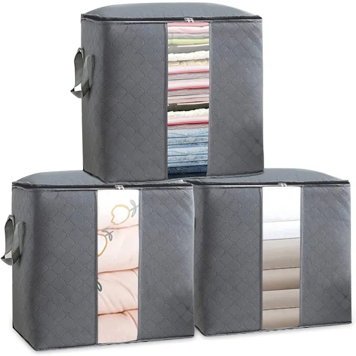 Pack of 3 Large Storage Bags for Clothes, Blankets & Closet Organization