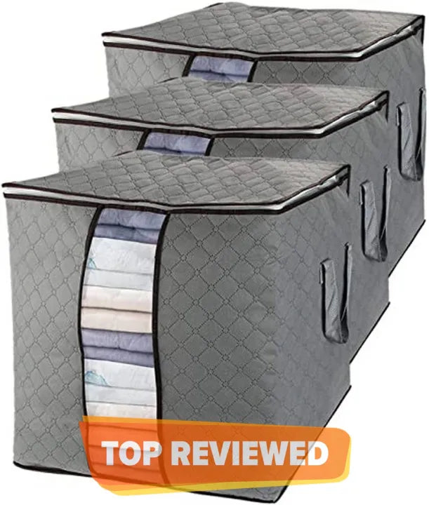 Pack of 3 Large Storage Bags for Clothes, Blankets & Closet Organization